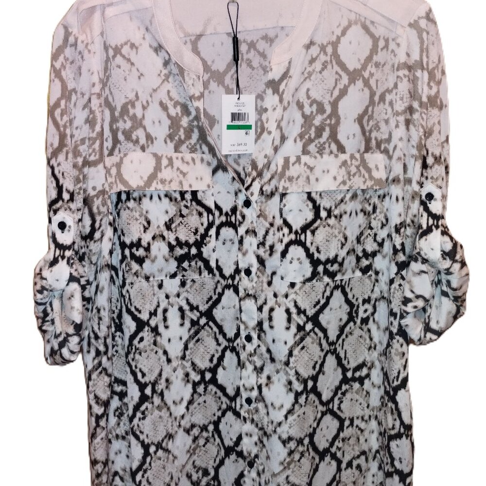 Calvin Klein Snakeskin Print Sheer Blouse NWT